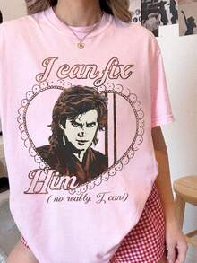 I Can Fix Him T-Shirt, Y2K Aesthetic Shirt, Revenge Of The Sith, Galaxy's Edge. Women's Fashionable Casual T-Shirt With Creative Print, Short Sleeve, Round Neck, For Spring And Summer. Festive Celebration Shirt, Party Wear Top - 彩色 - 查看 1