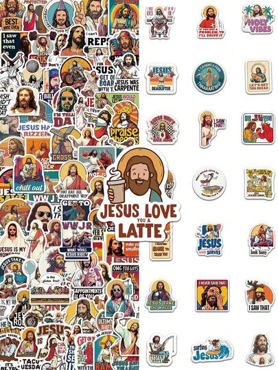 100pcs/Pack Funny Cartoon Jesus Stickers, Decorative Decals For Luggage Notebook Laptop Guitar Phone Scrapbook Stationery Decals