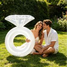1pc Foldable Rhinestone Ring Shaped Inflatable Float, Multi-Style Options, Portable With Quick Inflate Valve, Glitter Water Hammock For Pool, Beach, Vacation, Lightweight Design, Pool Inflatable, Beach Essentials, Pool Float - White - View 5