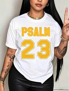 Plus Size Women's Premium Jersey T-Shirt With Psalm 23 Print - Crew Neck, Short Sleeve, With Bold Green Lettering, Soft And Breathable Fabric For Parties, Gifts For Women - 白色 - 查看 5