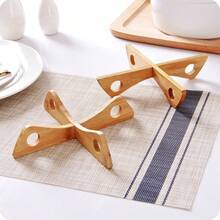 Natural Bamboo Pot Holder, Sturdy Non-Slip Heat Resistant Kitchen Trivet Dish Drying Rack - View 7