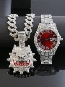 Bộ 1 món đồ trang sức phong cách Hiphop gồm mặt dây chuyền hình chó Bulldog, dây chuyền hình thoi kiểu , dây đeo đồng hồ màu đỏ dành cho nam, phụ kiện thời trang cá tính dành cho nam giới. - Đỏ - Xem 22