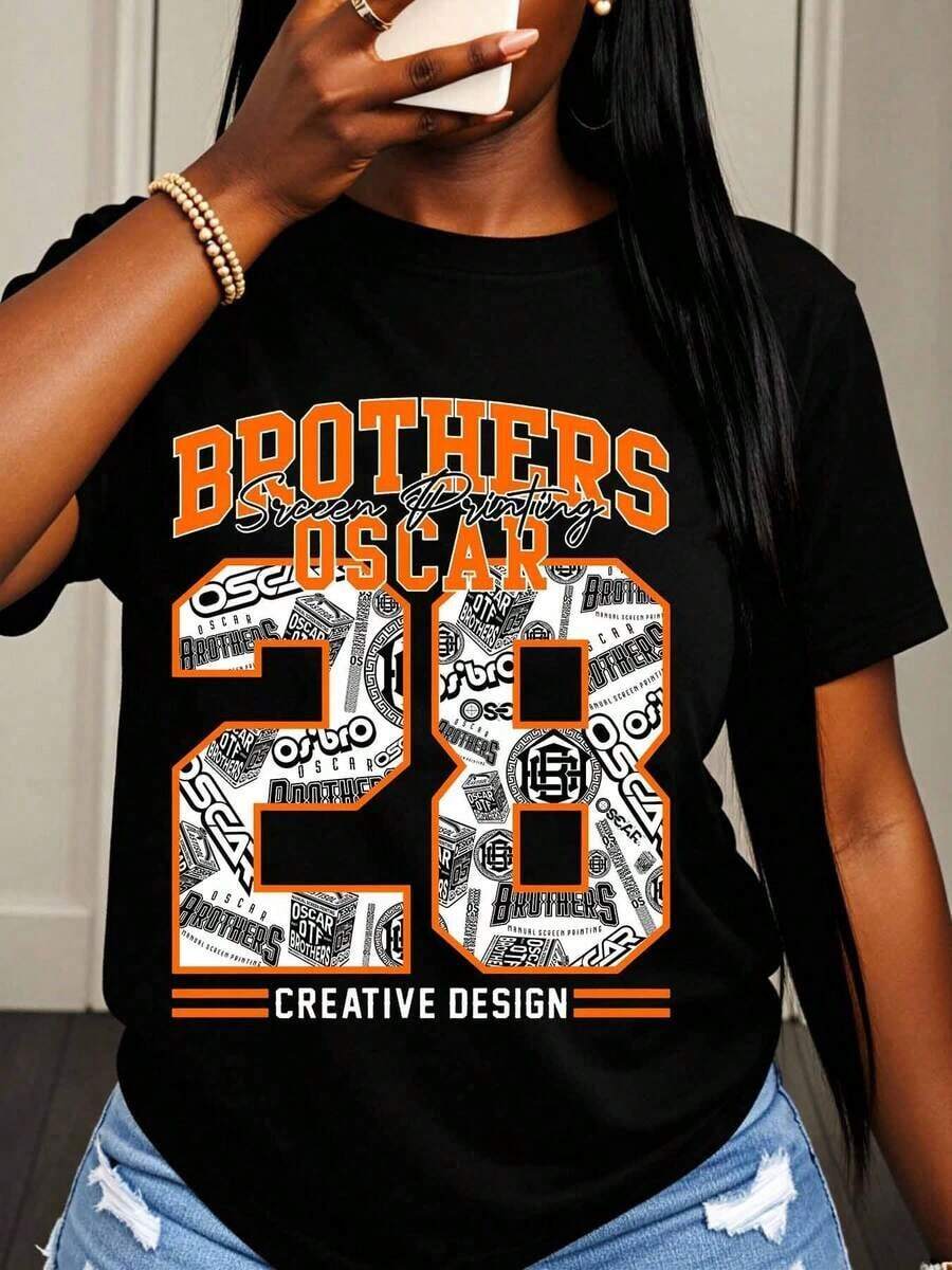 Camiseta con Estampado Creativo Brothers Oscar 28 para Hombre y Mujer, Ropa Urbana Unisex, Camiseta Gráfica de Moda, Ropa Casual, Regalo de Cumpleaños - Negro - Ver 1