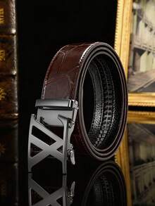 Men's PU Automatic Ratchet Buckle Belt, Crocodile Embossed Hollow Letter Buckle, Adjustable Business Casual Belt, Suitable For Men's Jeans, Suits, Formal Wear, Daily Outfits - Multicolor - View 12