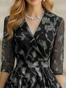 Vestido formal largo con estampado de hojas elegante para mujer, primavera/otoño - Multicolor 2 - Ver 3