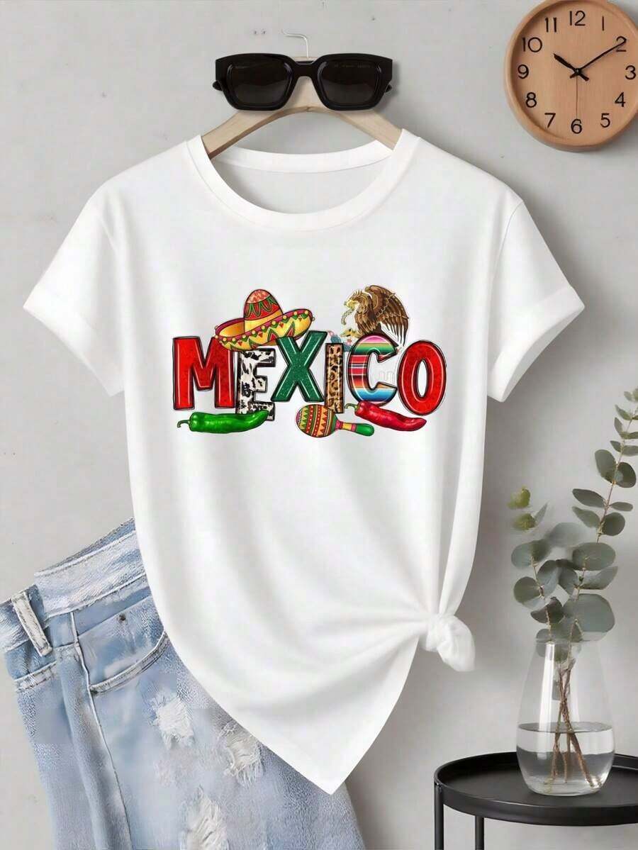 ofertas y liquidacionesWomen's Graphic T-Shirt | Diseño con temática mexicana | Día Nacional de México | Tela 100% Algodón | Suave y cómodo | Ideal para uso casual y para regalar. | Camiseta blanca de cuello redondo | Fabricado y enviado desde México | Unisex Styleplayera de hombretops sudaderas para mujer Y2k Camiseta Camisa De - Blanco - Ver 1