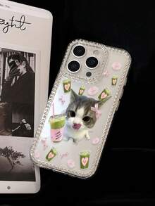 1个可爱猫咪抹茶饮品设计水钻镶边透明抹茶猫印花软壳防震手机壳，圆角全包覆，精准开孔，兼容 17 Pro Max/17 Pro/17/16 Pro Max/16 Pro/16/15 Pro Max/15 Pro/15/14 Pro Max/14 Pro/14/13 Pro Max/13 Pro/13/12 Pro Max/12 Pro/12/11 Pro Max/11 - 彩色 - 查看 6