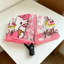 Miniso New Pink Transparent Kitty Cat Umbrella With Black Coating, Stain-Resistant And Durable, Suitable For Both Sunny And Rainy Days. Compact And Cute Double-Person Design, Easily Fits In Backpack For Convenient Carrying, Essential For Daily Travel - Kitty Series - View 17