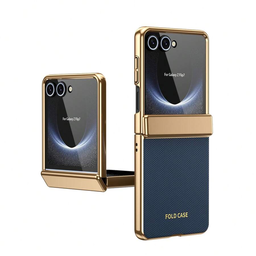 VIETAO 電鍍材質人造皮革全包覆保護手機殼,適用 Galaxy Z Flip 8 7 6 5 Flip6 Flip5,附鋼化玻璃螢幕保護貼手機殼 - 藍色 - 查看 1