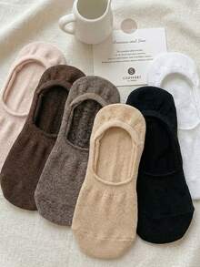 6 Pairs Summer Khaki Versatile Popular Japanese Style Breathable Low-Cut Invisible Non-Slip Boat Socks - Multicolor - View 5