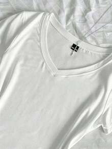 3 piezas Camisetas ajustadas de cuello en V de verano para mujer, camisetas básicas de manga corta de ajuste ceñido de unicolor con estampado de anime de la subcultura punk - Multicolor - Ver 6