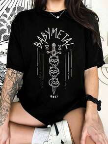 Minimalist Black And White B-BABYMETALS T-Shirt For Rock Fans - Black - View 6