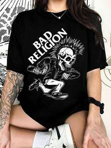 Bad Religion Punk Skeleton Vintage Rock Band Black T-Shirt - Black - View 6