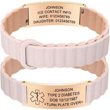 Personalized Medical Alert Bracelet - Magnetic Silicon Customized Emergency ID Bracelet, Engraved Medic Info Wristband For Autism, Allergy, Diabetes, Epilepsy - Seashell/bisque-rose Gold Tag - View 1