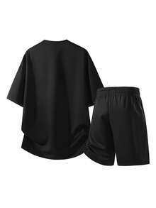 Men's Summer Thin T-Shirt Set, Casual Fashion T-Shirt And Shorts Set - Black - View 3