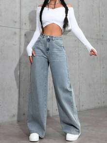 Jeans de pierna recta de color claro para adolescentes - Agua verde azul - Ver 3