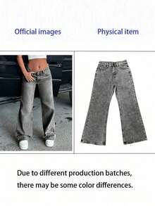Jeans de unicolor versátiles y casuales para adolescentes/mujeres jóvenes - Gris - Ver 9
