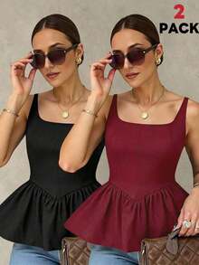 Camiseta de tirantes plisada marrón para mujer (elástico de 4 vías) - Multicolor - Ver 4