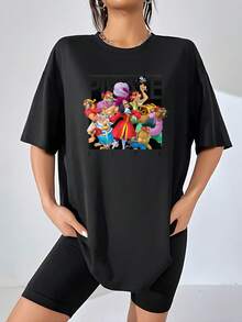 Colorful Illustration Of A Group Of Fun-Loving Pirates Celebrating Adventure And Friendship On The High Seas With Treasure Chests And Cheerful Gestures. Comfortable And Modern Casual Women's T-Shirt - 黑色 - 查看 6