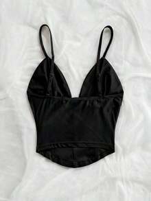 Camiseta sin mangas de punto rojo con escote en V y espalda cruzada, adecuada para citas, estilo bohemio, vacaciones, otoño, ropa de mujer, vintage, días festivos - Negro - Ver 2