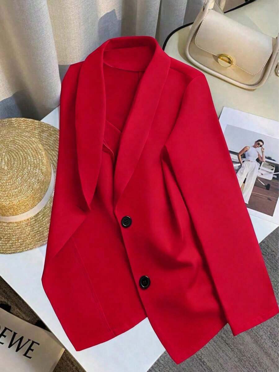 Chaqueta de blazer ajustada de manga larga y sexy para mujer, conjunto verde, chaqueta de traje para mujer, blazer verde para mujer, blusas sociales, ropa de oficina para mujer, ropa de negocios profesional, abrigo de invierno para mujer verde - Rojo - Ver 1