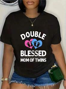 Camiseta con Estampado de Mamá de Gemelos "Doble Bendición" - Regalo Divertido para Anunciar el Embarazo para Mujeres y Hombres, Camiseta Negra de Manga Corta con Cuello Redondo, Huellas de Gemelos en Rosa y Azul, Camiseta de Maternidad Casual y Cómoda, Adecuada para Nuevas Mamás, Tela Cómoda, Diseño Único, Material Ligero, Camiseta Estampada, Camiseta para Mujer, Camiseta Estampada para Mujer - Negro - Ver 7