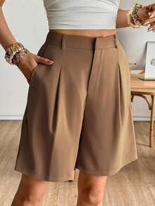 Shorts bermudas casuales de verano tejidos en negro para mujer - Marrón Mocha - Ver 3