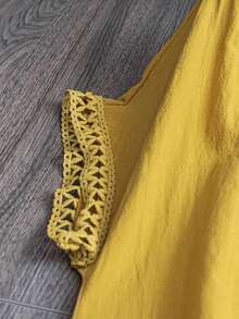 Vestido casual holgado de unicolor con cuello en V y mangas cortas para mujer de talla grande - Amarillo - Ver 7