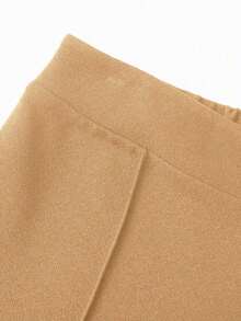 Pantalones informales de pierna ancha de unicolor para mujer - Caqui - Ver 4