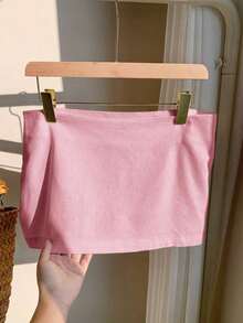 Minifalda sólida de uso casual y versátil para uso diario - Rosa - Ver 3