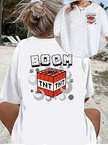 Camiseta de manga corta para mujer con estampado de bomba TNT - Top casual de cuello redondo con gráfico de TNT en la parte delantera y trasera, ajuste para todas las estaciones, diseño icónico de bomba para atuendos casuales y eventos temáticos (lavable a máquina) Y2k Camiseta Camisa De - Blanco - Ver 1