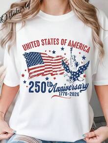Camiseta del 250 aniversario, camiseta del 250 cumpleaños de América, camiseta del 250 año de libertad, camiseta del 4 de julio, Día de la Independencia. Camiseta unisex de algodón puro de 220 g, peso ideal para todas las estaciones, adecuada tanto para hombres como para mujeres. Tejido duradero de alta calidad, suave al tacto y de larga duración. Parte superior transpirable. Adecuada para la primavera y el verano de las mujeres, vacaciones, Día de la Madre, Día de la Independencia. - Blanco - Ver 1