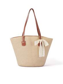 Trivaya 1 Straw Hat + 1 Bag, Vacation Casual Set - Beige - View 2