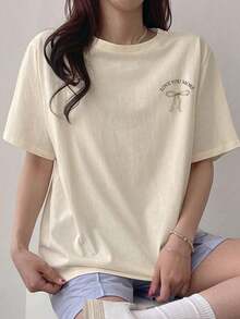 Camiseta para mujer con estampado de letras por delante y por detrás, blusas lindas con diseños gráficos playeras de mujer algodon - Estilo - Ver 2