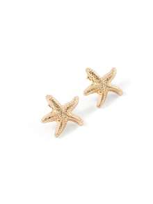 Trivaya 1 par de pendientes elegantes y minimalistas con forma de estrella de mar, adecuados para vacaciones en la playa y uso diario de las mujeres - Amarillo Oro - Ver 2