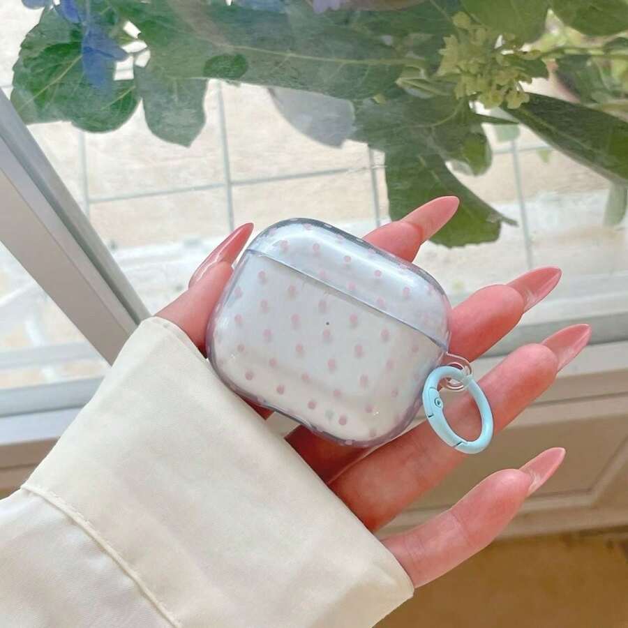 Estuche para auriculares con diseño minimalista de lunares rosas + Juego de aro colgante, compatible con Apple Pro2/ Pro/ 4/ 3/ 2 - Celeste - Ver 1