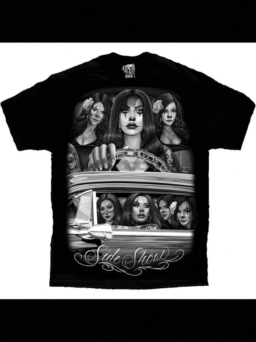 Side Show Cruising Lowrider Sexy Payasa Clown David Gonzales Art DGA T Shirt - màu đen - Xem 1
