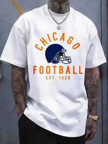Camiseta Casual Nueva para Hombre, Estilo Vintage Chicago Est 1920 con Casco, Camiseta Negra para Fanáticos de Equipos Deportivos, Diseño Clásico Retro, Manga Corta, Artículo Popular Adecuado para Eventos Deportivos, Fiestas, Excursiones y Otros Regalos Festivos - Blanco - Ver 1