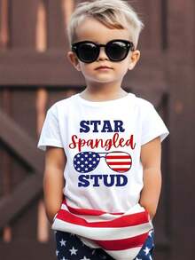 Camiseta del Día de los Héroes para Niños, Solo Estrellas y Barras, Traje Patriótico para el 4 de Julio, Camiseta Temática del 4 de Julio para Niños - Negro - Ver 7