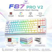 AULA Teclado mecánico personalizado F87 Pro V2, 87 teclas, conexión triple modo con cable/2.4G inalámbrico/Bluetooth 5.0, con pantalla de matriz de puntos programable, frecuencia de sondeo de 8K en modo con cable, latencia baja de aproximadamente 1ms en modo inalámbrico, gaming profesional para esports, iluminación RGB ambiental completa, compatible con sincronización de ritmo musical, interruptor intercambiable en caliente, estructura de montaje con junta - Ver 2