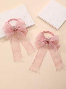 2pcs/8pcs Girls Heart Mesh Bow Hair Scrunchies Set, Suitable For Daily Decoration - Multicolor - View 13