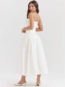 Spring Strapless Dress With Structural Corset, Open Back, A-Line Cut, Elegant, Sensual And Modern European Fashion Style For Women - أبيض - مشاهدة 6