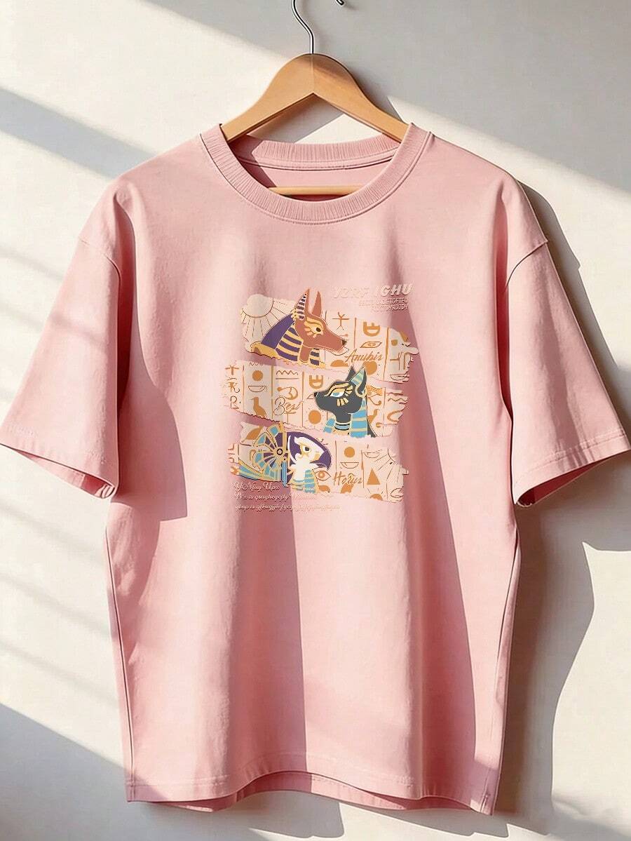 Short-Sleeve T-Shirt With A Fun And Historical Style, Fashionable Short-Sleeve T-Shirt For Spring And Summer 2026, Made In Mexico, 180 Grams. Cartoon Print, Couple Design, Suitable For Indoor Or Outdoor Wear. Crew Neck, Unisex, Ideal For Office And Leisure. One-Pack. - PK-P631577SLNDXZGY503 - 查看 1