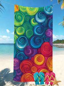 [Portable Quick-Dry Soft] Summer Absorbent Microfiber Beach Towel | 70*140/90*180cm With Storage Bag | Colorful Swirl Circle Pattern Print | Suitable For Swimming, Bathroom Decor, Beach Use, Camping, Fitness, Travel - Multicolor - View 7