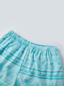 Womens Summer Pajamas Set Coconut Tree Print Button Down Short Sleeve Tops With Shorts Lounge Wear 2 Pcs Set - 藍色 - 查看 8