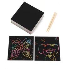 51件/套 - 50张魔法DIY刮画纸，配1根竹签，彩虹刮画套装，适合男孩女孩生日派对节日礼物 - 彩色 - 查看 9
