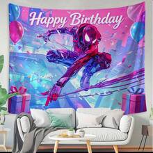 1pc Themed Birthday Party Backdrop,Cartoon Character Tapestry,S-Pider-Man Miles Morales Birthday Backdrop, Neon Cyberpunk Style Happy Birthday Party Banner, M-Arvel Themed Party Decor Tapestry, Aesthetic Ins Style Birthday Photo Booth Prop, High Definition Print Party Decoration Backdrop Cloth,The Perfect Gift For Family And Friends, Birthday Party Decoration,Holiday Decoration, Decoration Themed Perfect Gift,For Bedroom Living Room Corridor, Wall Art, Wall Decoration, Room Decoration - Nhiều màu-A - Xem 4