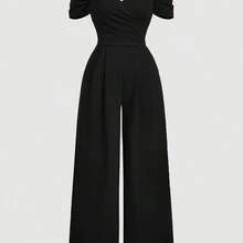 MOD Plus Size Women's Solid Color Off Shoulder Ruched Simple Casual Velvet Skinny Jumpsuit, Women Jumpsuit,Princess Women Costume,New Year,Valentine Women Plus Clothing Formal Women Dresses Birthday Women Summer Clothing Women Casual Dress Woman S Summer Clothes - Negro - Ver 2