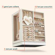 Avilia Organizer Gioielli Rotante a 360° con Cassetti, Ganci e Rivestimento in Velluto - Bianco - Visualizzare 7