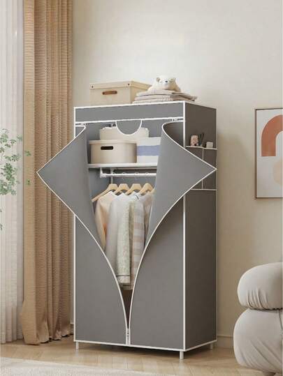 1 peça de guarda-roupa portátil de grande capacidade, capa em tecido não tecido, design com zíper, fácil de montar, economiza espaço, grande capacidade, adequado para quartos, apartamentos alugados e dormitórios, decoração elegante para quarto, cabideiro independente